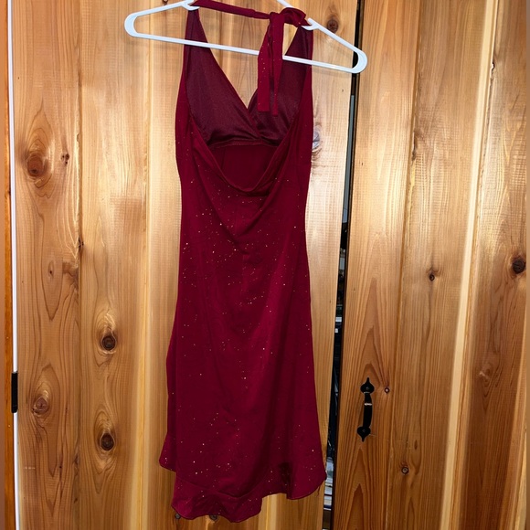 Tie-Up Halter Sparkly Red Dress - Picture 4 of 4